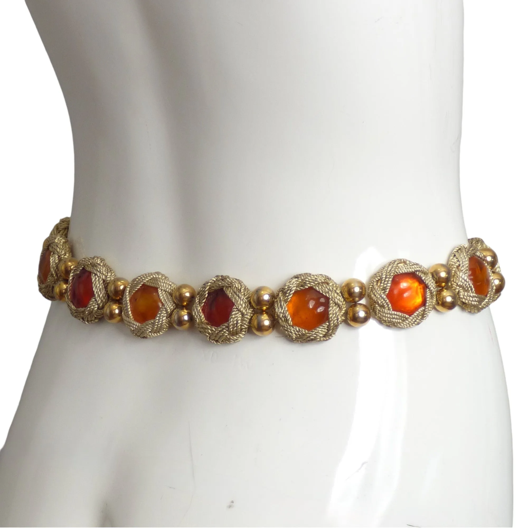 YVES SAINT LAURENT- c.1990 Gold Gripoix Bead Belt