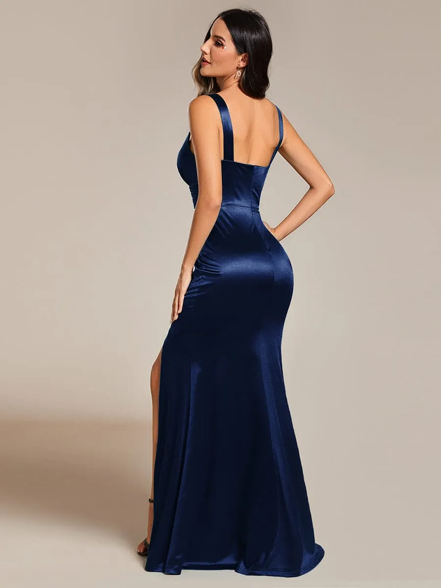 Zandy satin navy evening ball dress with split s10 Express NZ wide