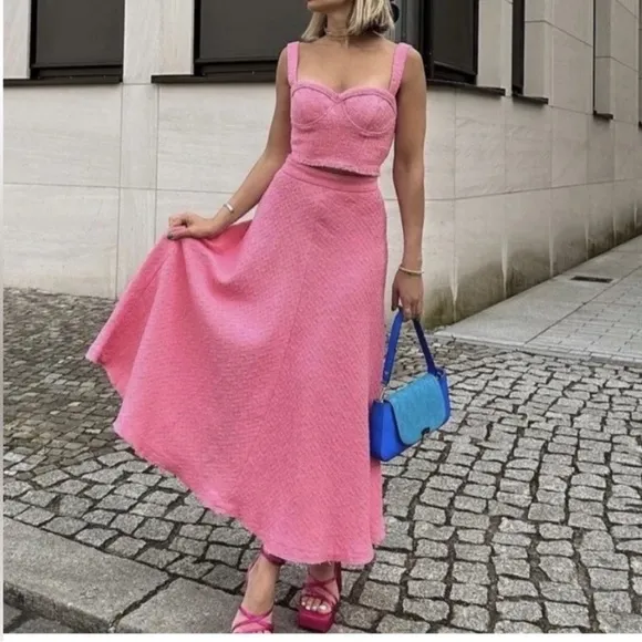 Zara textured long pink skirt