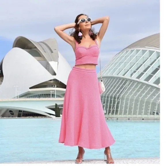 Zara textured long pink skirt