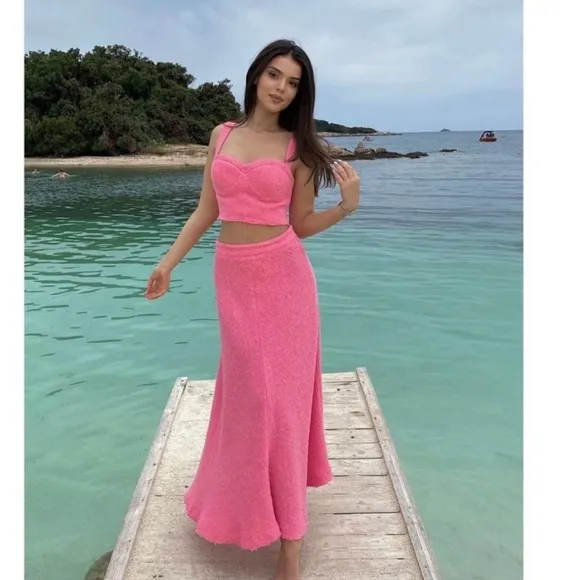 Zara textured long pink skirt