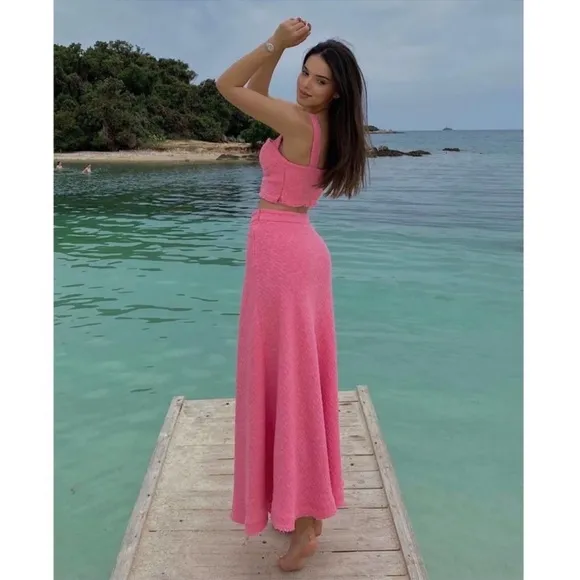 Zara textured long pink skirt