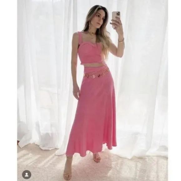 Zara textured long pink skirt